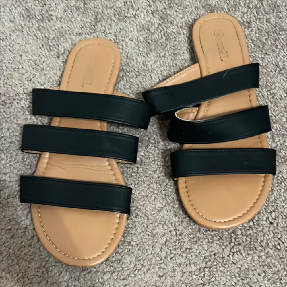 Rue21 Black and Tan Slide Sandals with Soft Straps